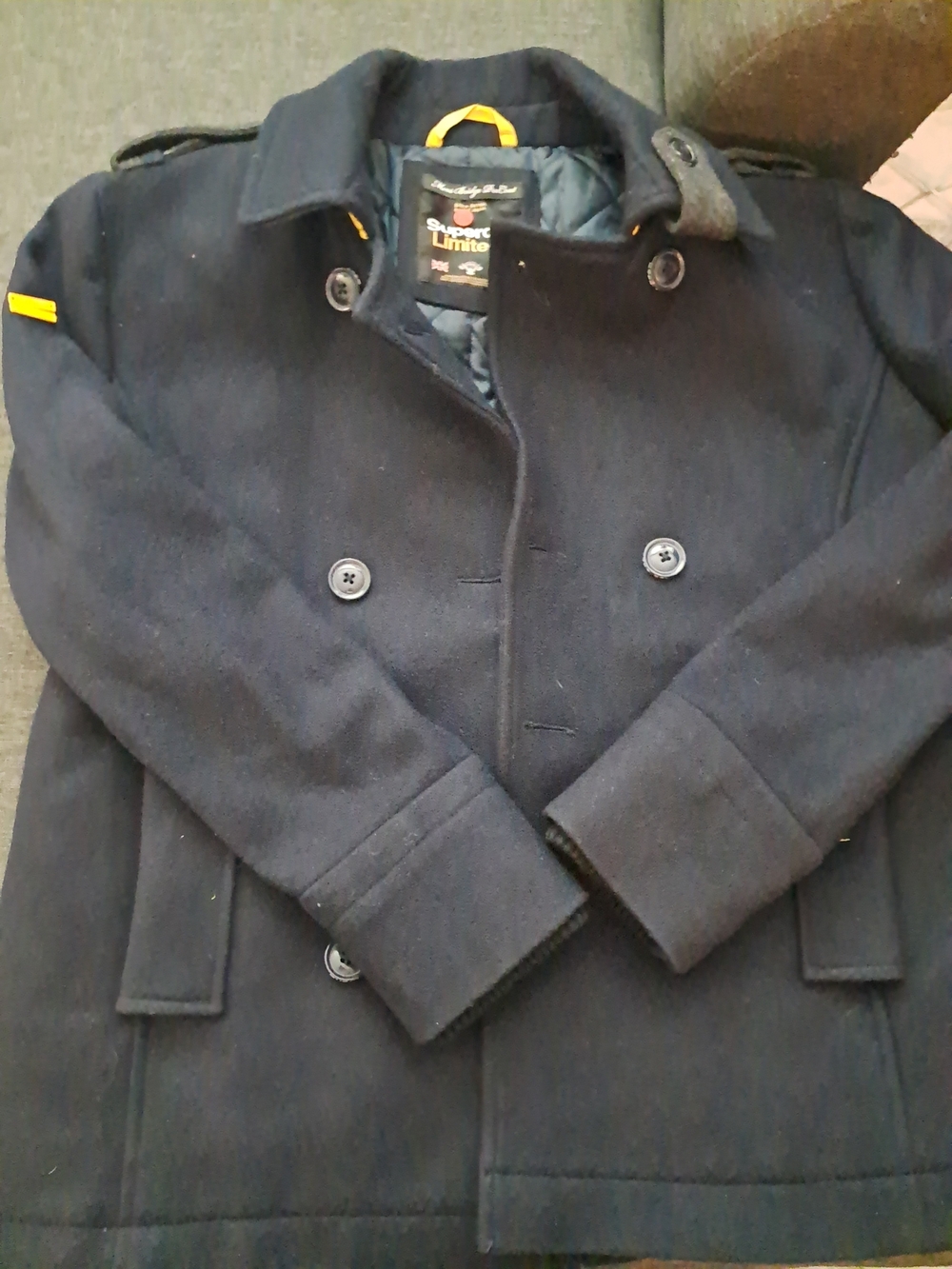 Superdry Navy Peacoat with Yellow Trim - Men’s Double-Breasted Jacket